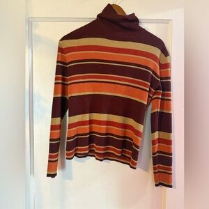 Worthington Striped Turtleneck Sweater in Burgundy, Orange